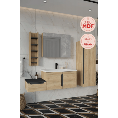 BALNEOM Zakkum 120 Cm 0 Mdf Lavabolu Banyo Dolabı Dolaplı Aynalı Üst Dolap Boy Dolabı Havluluk